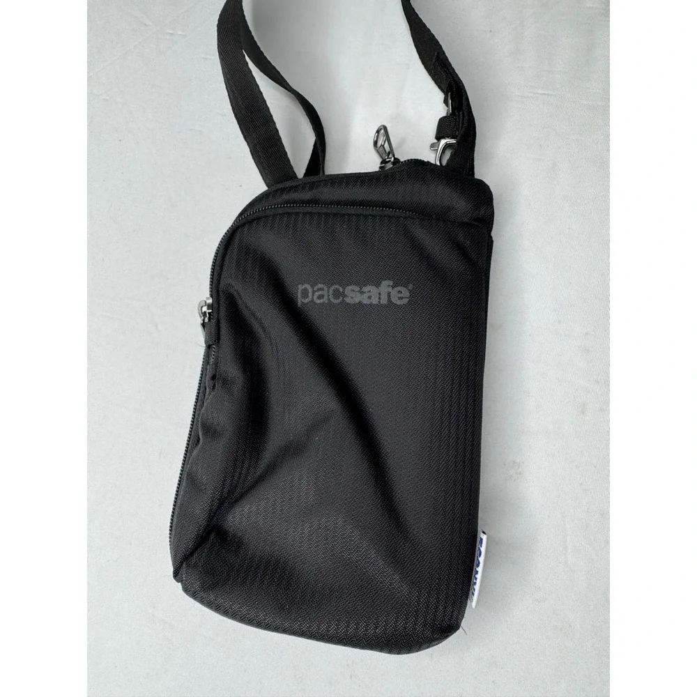 Pacsafe Econyl Anti-Theft Crossbody Bag RFIDsafe Black Travel Pouch Card Slots